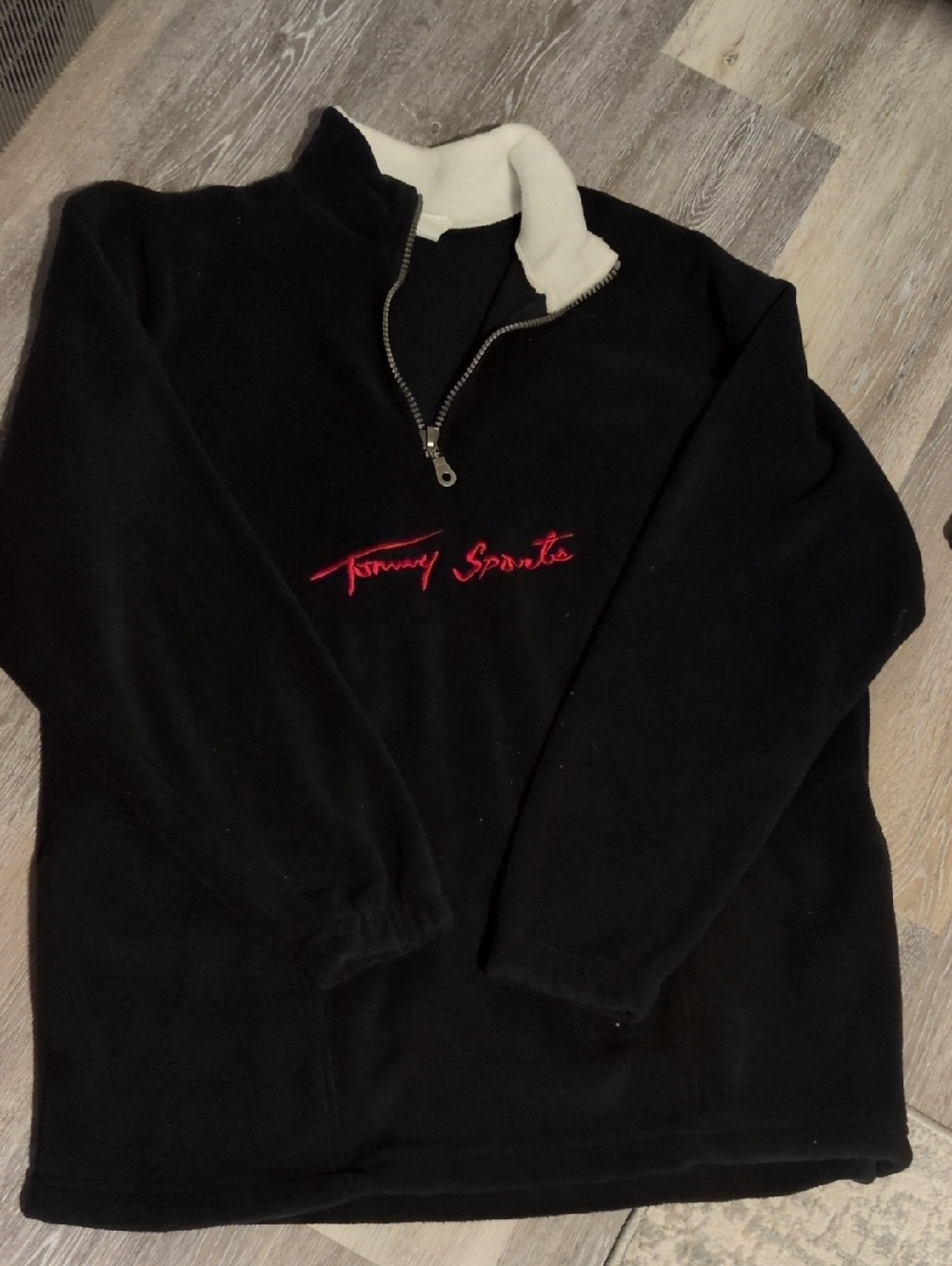 Tommy Hilfiger Navy Blue Fleece Quarter-Zip Pullover with White Collar